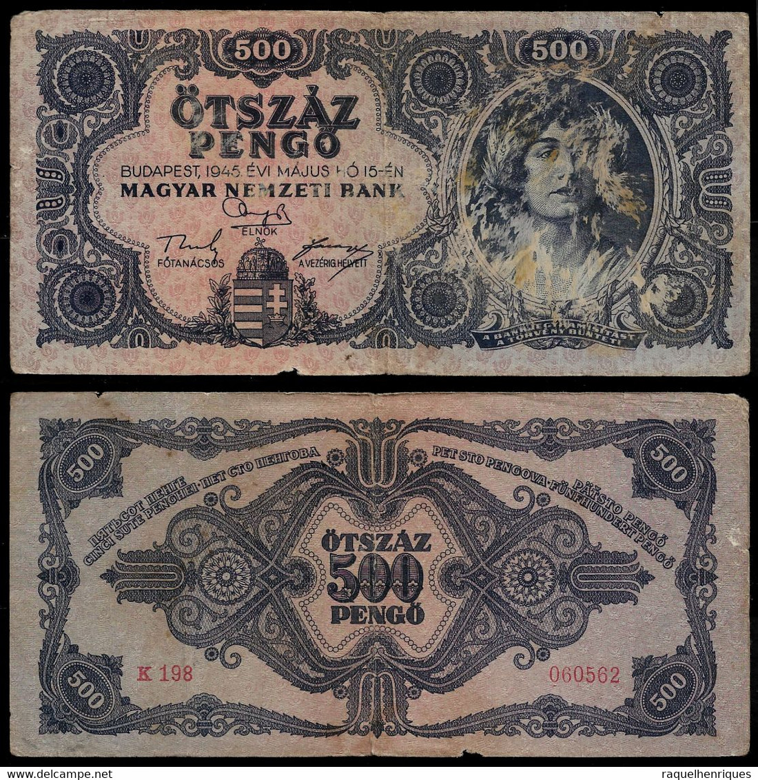 HUNGARY BANKNOTE - 500 PENGO 1945 P#117a VG/F (NT#05) - Hongrie