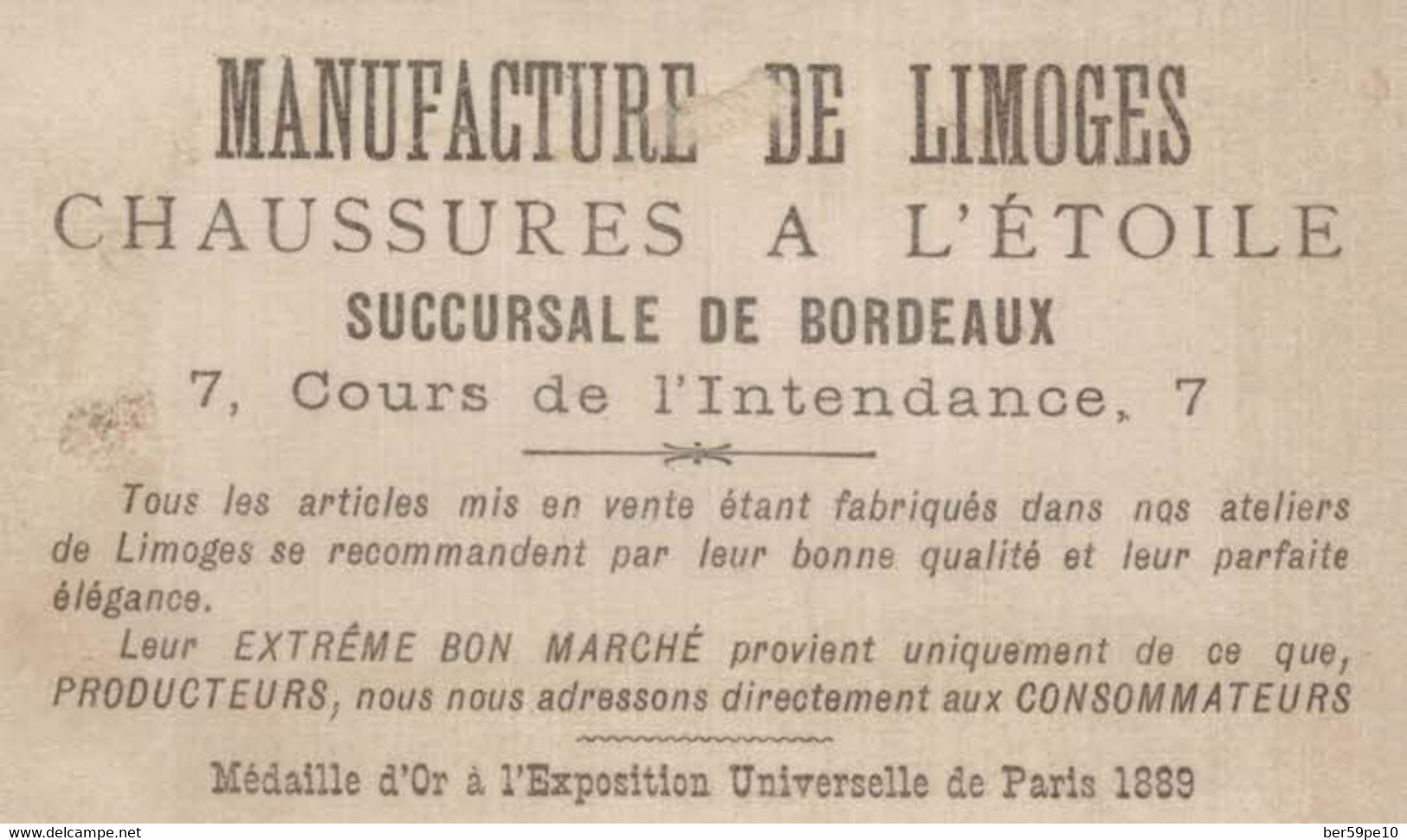 CHROMO MANUFACTURE DE LIMOGES CHAUSSURES  A L'ETOILE BORDEAUX PECHE A L'EPERVIER - Altri & Non Classificati