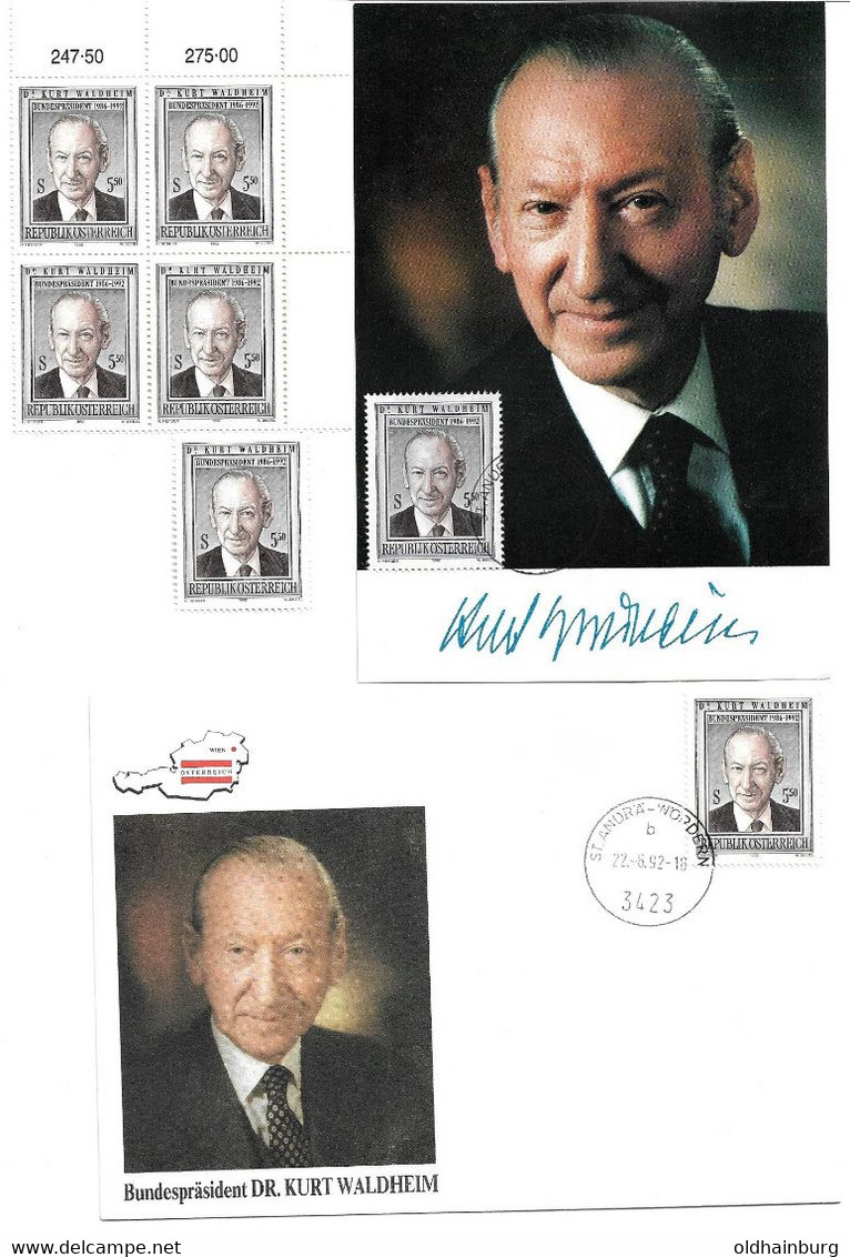 1755e: UNO- Generalsekretär Kurt Waldheim 1992, Belege Und Briefmarken ** - Briefe U. Dokumente