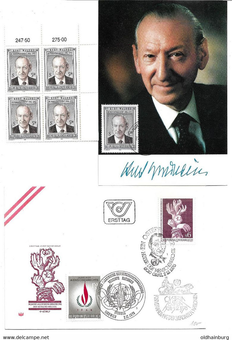 1755b: UNO- Generalsekretär Kurt Waldheim 1992, Belege Und Briefmarken ** - Covers & Documents