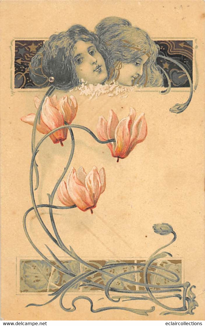 Illustrateur: Kirchner     Art Nouveau  Deux Visages De Femmes   Réhaussées Sur Des Fleurs (voir Scan) - Kirchner, Raphael