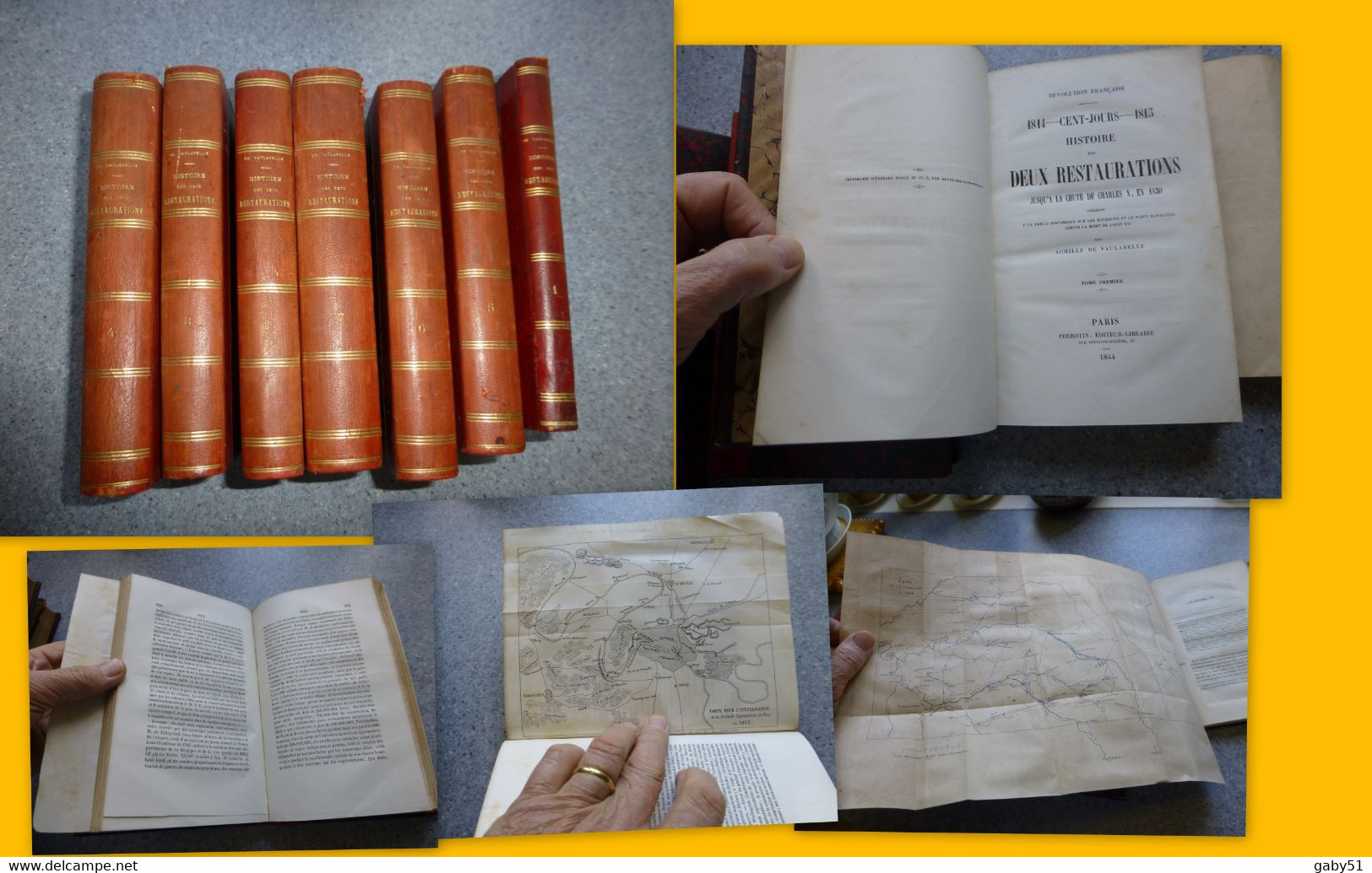 Histoire Des Deux Restaurations, Vaulabelle, 1867, Perrotin, 7 Tomes Avec Cartes, Reliure Dos Cuir Ancienne  ; SOL04 - 1801-1900