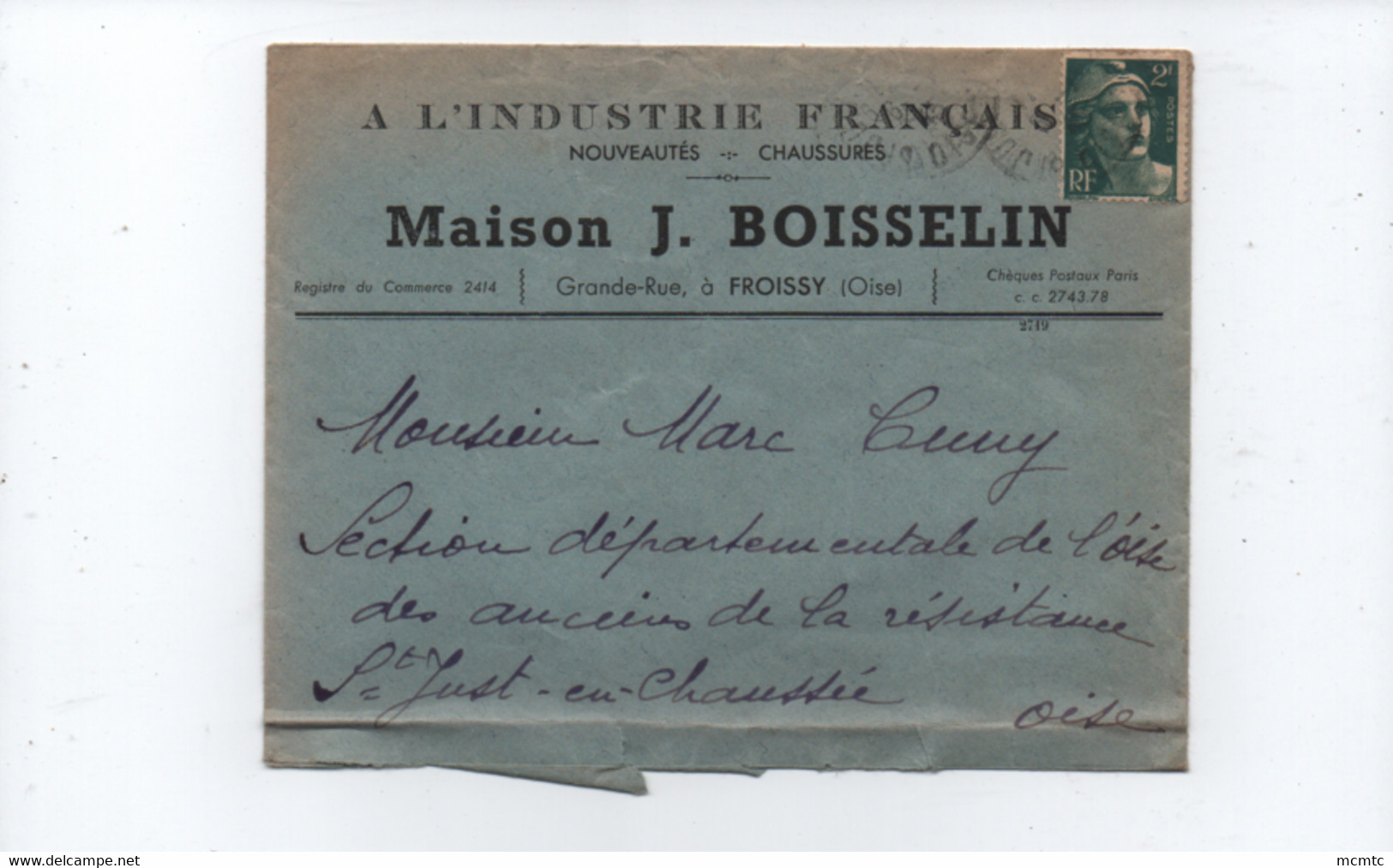 Enveloppe -  A L'Industrie Française - Nouveautés Chaussures - Maison J. Boisselin  - Froissy   -(Oise) - Froissy