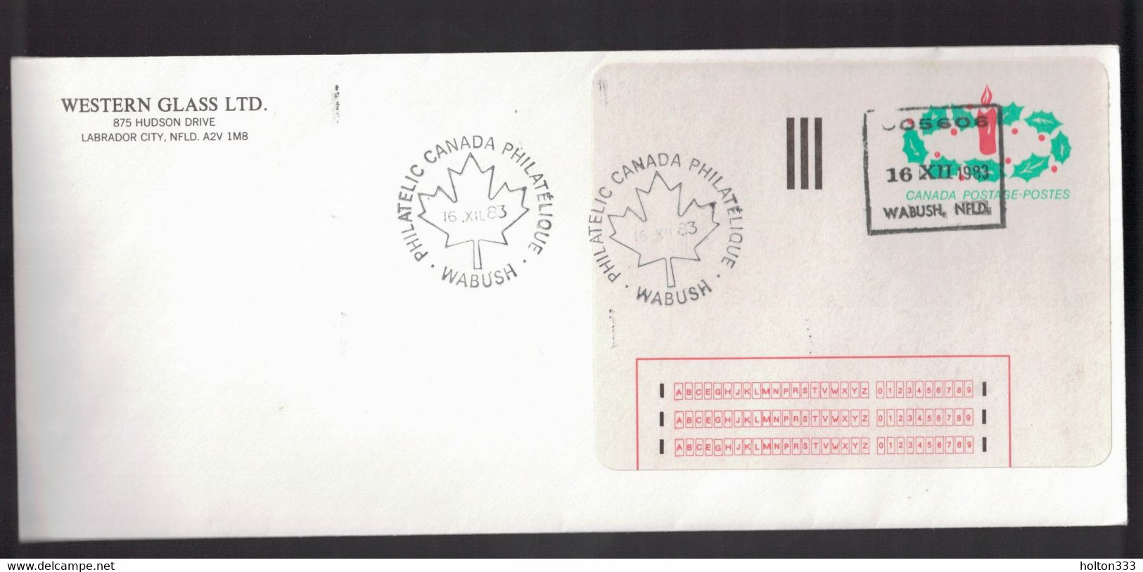 CANADA Scott # 1-ST - Stick'N Tic Label Used In Wabush Labrador Dec 16, 1983 - Historia Postale