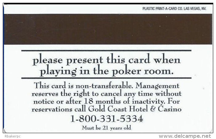 Gold Coast Casino Las Vegas - Poker Room Players / Slot Card - Casino Cards