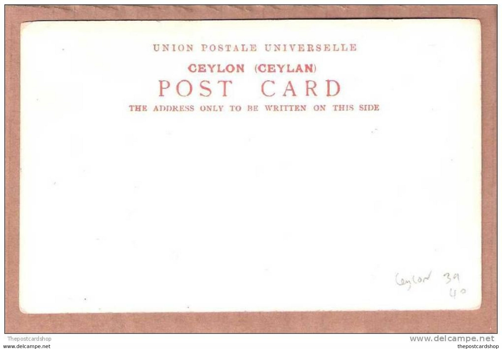 CEYLAN Ceylon Colombo Apothecaries UNDER THE SHADE OF THE PALMS DOS NON DIVISE MORE CEYLAN Ceylon FOR SALE - Sri Lanka (Ceylon)