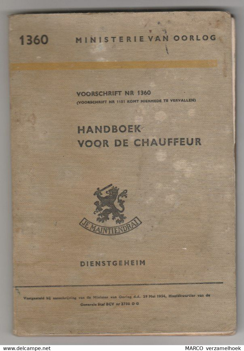 Dienst Departement Van Defensie 1954 Ministerie Van Oorlog VS-1360 Handboek Voor De Chauffeur - Nederlands