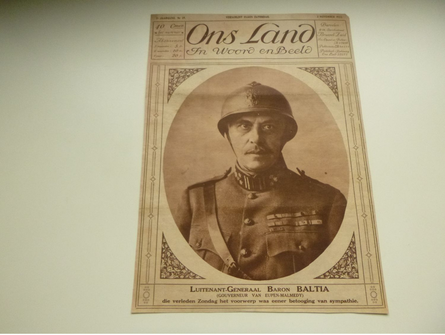 Origineel Knipsel ( 3799 ) Uit Tijdschrift  " Ons Land "  1923 : Baron Baltia  Gouverneur Van Eupen - Malmedy - Ohne Zuordnung