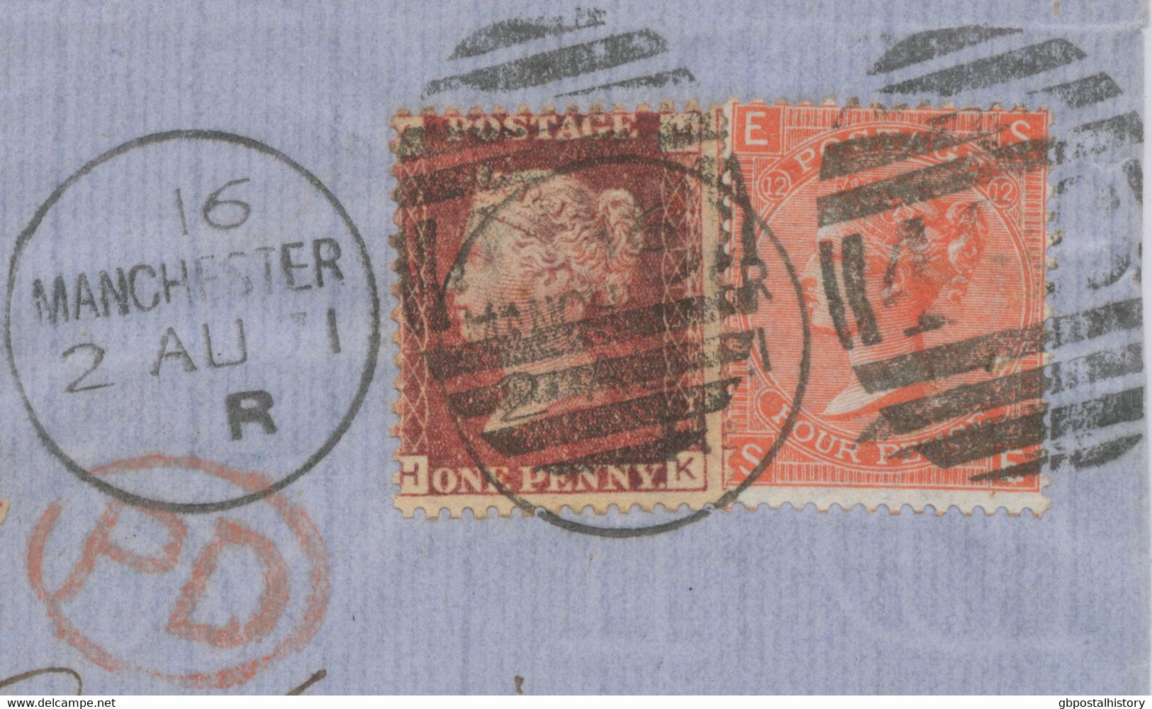 GB 1871 QV 1d Pl.111 (HK) + Pl.131 (TD) And 4d Pl.12 (SE) Rare Mixed Postage - Covers & Documents