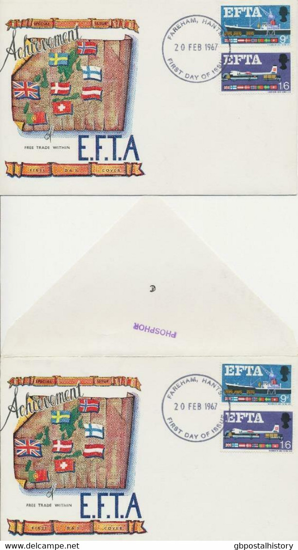 GB 1967 European Free Trade Association (EFTA) On 2 Superb FDC‘s (NON-PHOS+PHOS) Both W. Large Dark Blue FDI Of FAREHAM - 1952-1971 Dezimalausgaben (Vorläufer)