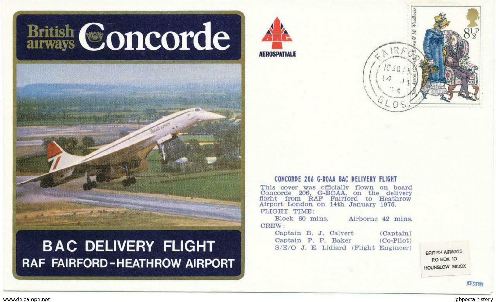 GB 1976 British Airways/BAC Delivery Flight Of Concorde 206 G-BOAA TEST FLIGHT - Varietà, Errori & Curiosità