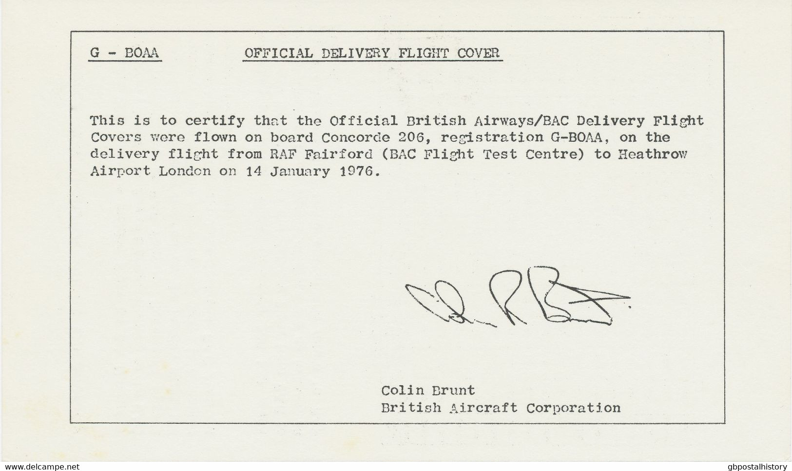 GB 1976 British Airways/BAC Delivery Flight Of Concorde 206 G-BOAA TEST FLIGHT - Varietà, Errori & Curiosità