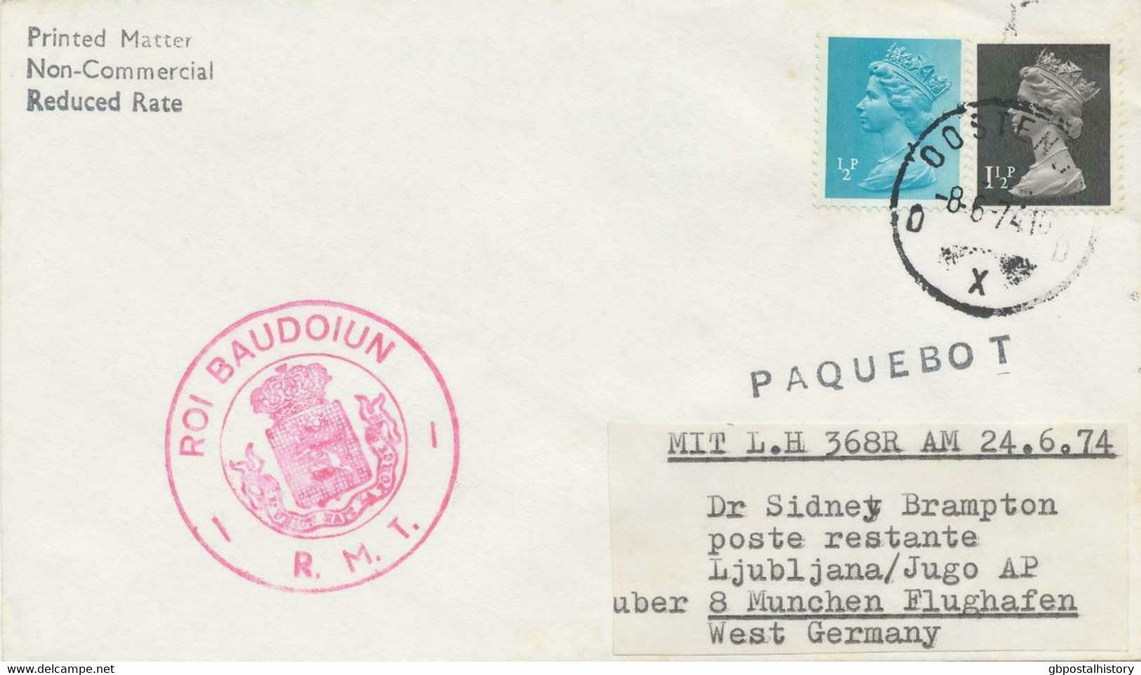GB 1974 Rare Combination Of Ship Mail And FIRST FLIGHT W. LH MUNICH - LJUBLJANA - Abarten & Kuriositäten