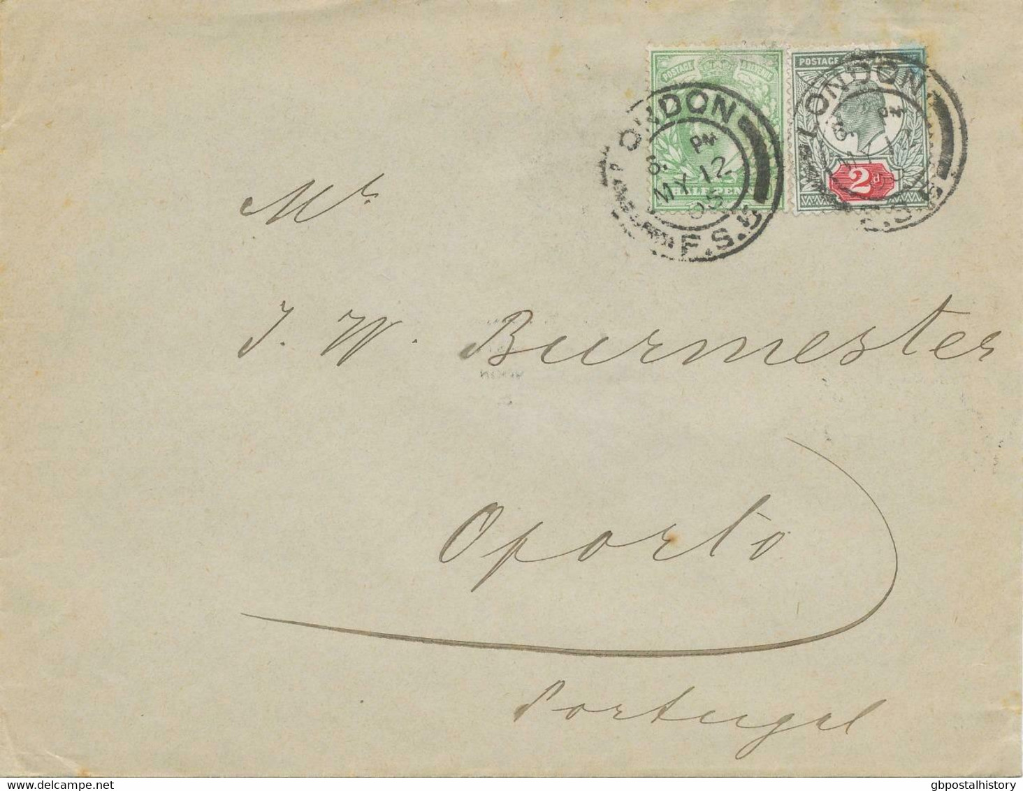 GB 1905 King EVII 1/2 D And 2 D VFU Cover To PORTUGAL, MAJOR VARIETY: 2 D RR!! - Errors, Freaks & Oddities (EFOs
