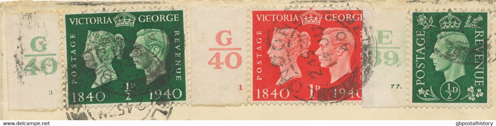 GB 1940 George VI 1/2 D + 100 Years Stamps 1/2 D And 1 D THREE CONTROLS On Cover - Varietà, Errori & Curiosità