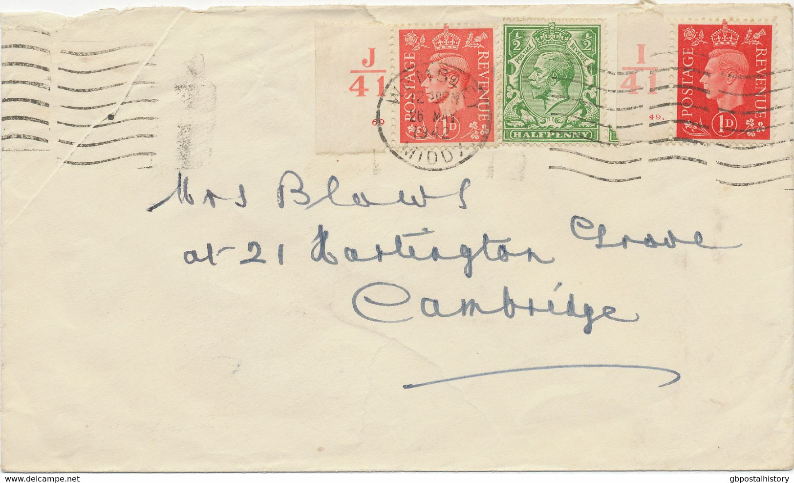 GB 1942 George V 1/2d + George VI 1d Red And Matt Red Mixed Franking Two CONTROLS - Plaatfouten En Curiosa