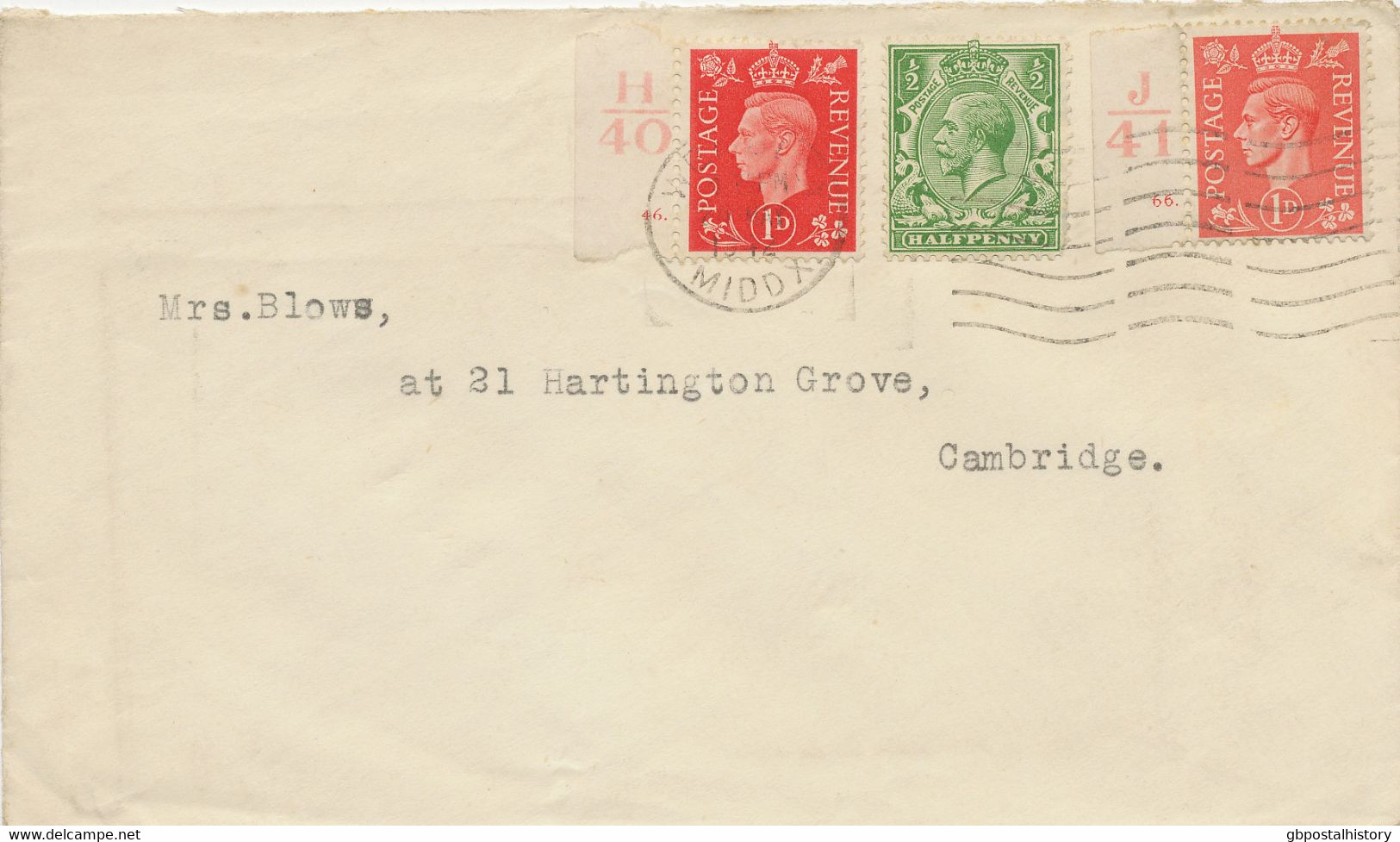 GB 1942 George V 1/2d + George VI 1d Red And Matt Red Mixed Franking Two CONTROLS - Plaatfouten En Curiosa