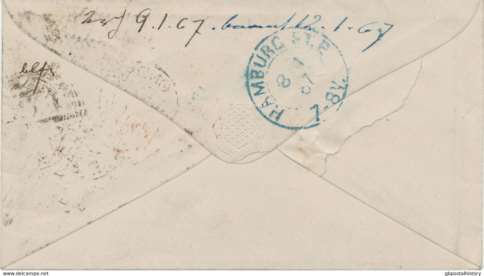 GB 1867 QV 6d Lilac Pl.5 (SF), Variety: Misperforated On VF Cover To HAMBURG - Plaatfouten En Curiosa