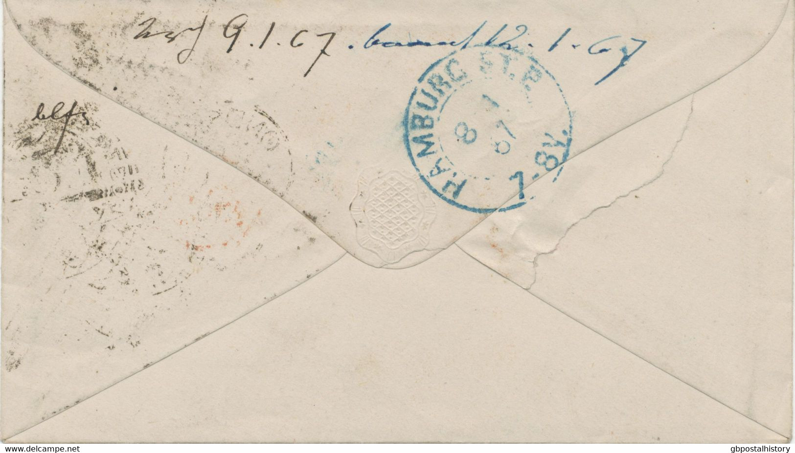 GB 1867 QV 6d Lilac Pl.5 (SF), Variety: Misperforated On VF Cover To HAMBURG - Errors, Freaks & Oddities (EFOs