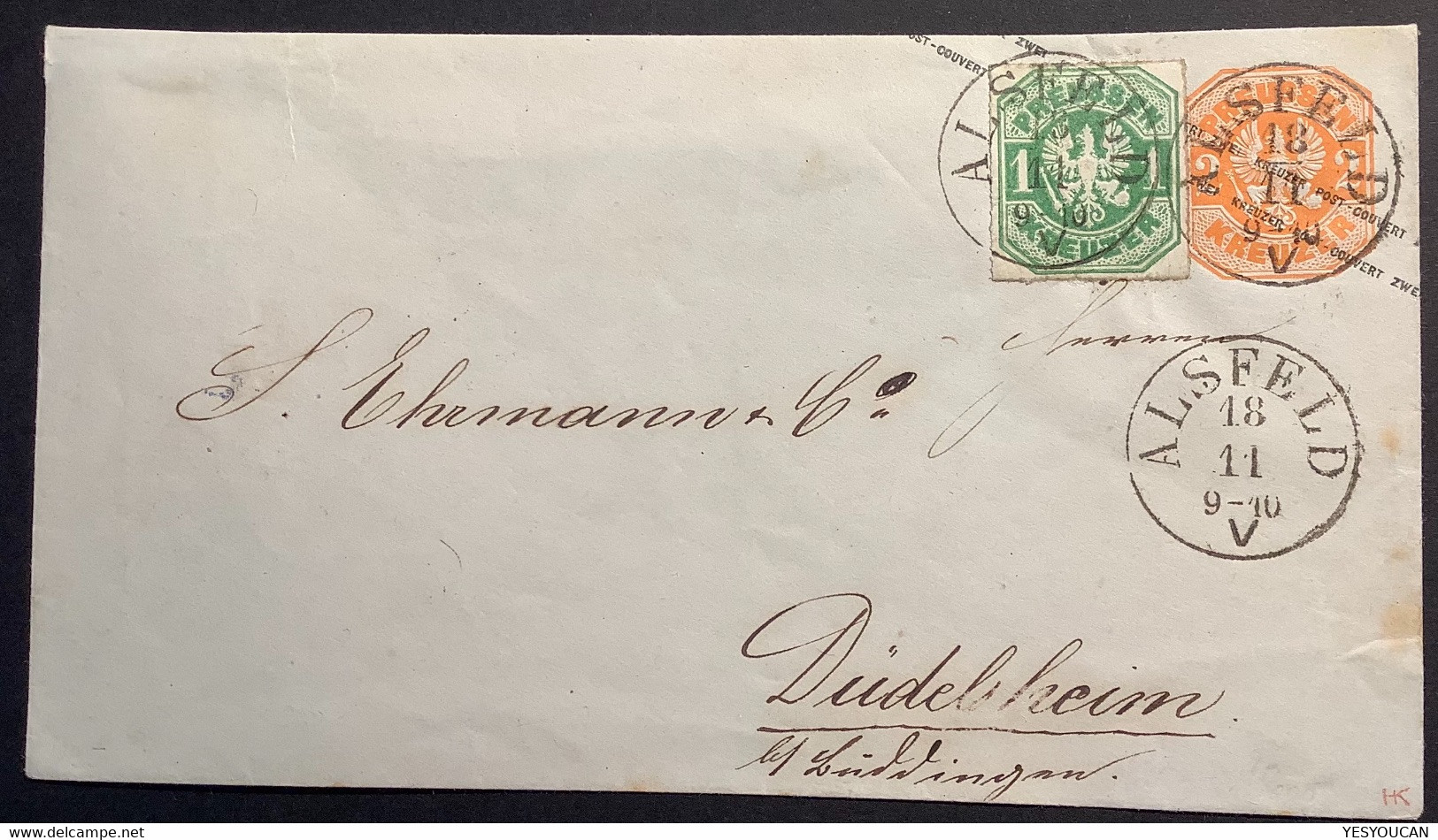 Preussen SELTENE LUXUS QUALITÄT Mi 22 1867 1 Kr+2Kr Ganzsache Stpl ALSFELD(Hessen Oberhessen Brief Cover Thurn Und Taxis - Interi Postali