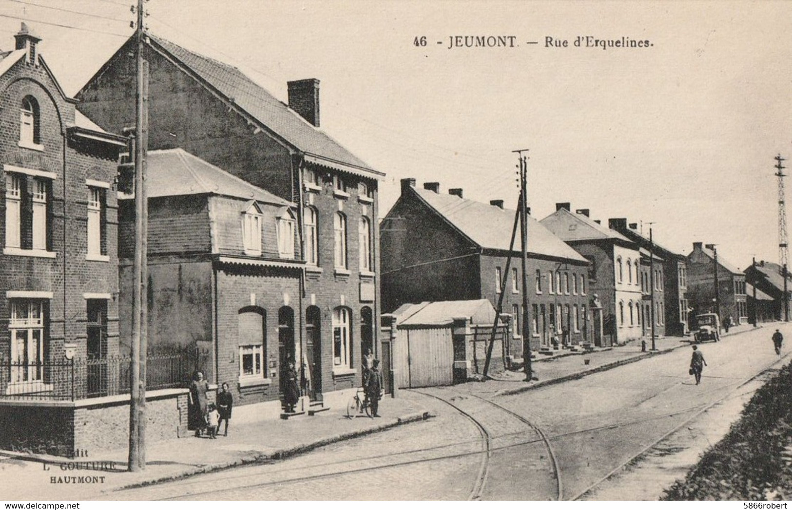 CARTE POSTALE ORIGINALE ANCIENNE : JEUMONT LA RUE D'ERQUELINES ANIMEE NORD (59) - Jeumont