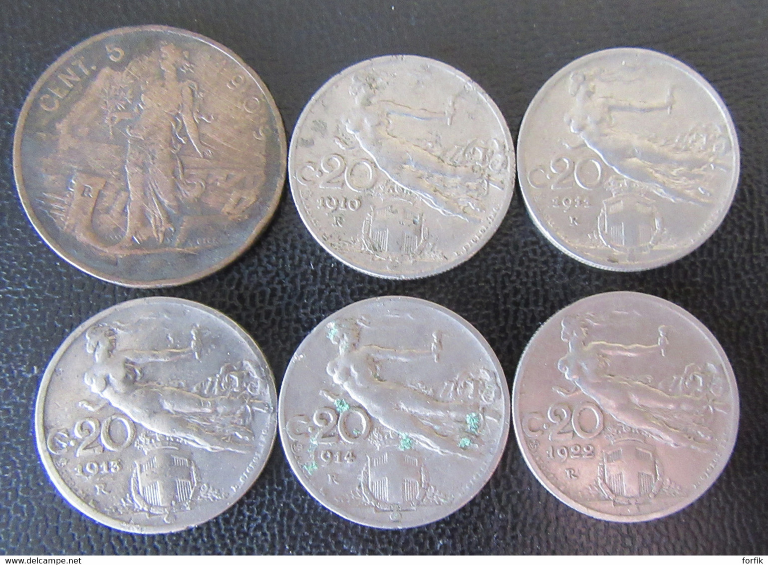 Italie / Italia - 6 Monnaies Entre 1909 Et 1922 : 5 Centesimi 1909 Et 20 Centesimi 1910, 1911, 1913, 1914, 1922 - Collections