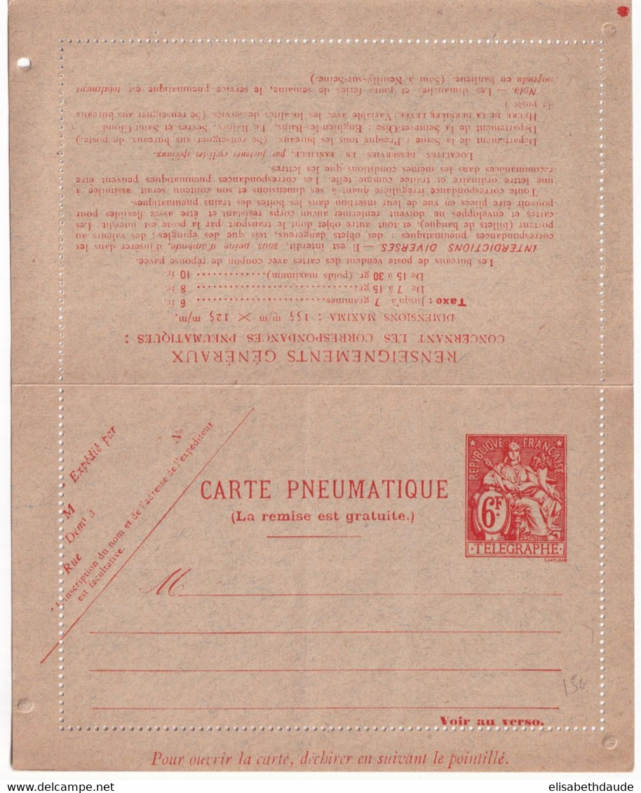 PNEUMATIQUE - 1946 - CARTE-LETTRE ENTIER POSTAL TYPE CHAPLAIN - STORCH V1 - NEUVE - Pneumatic Post