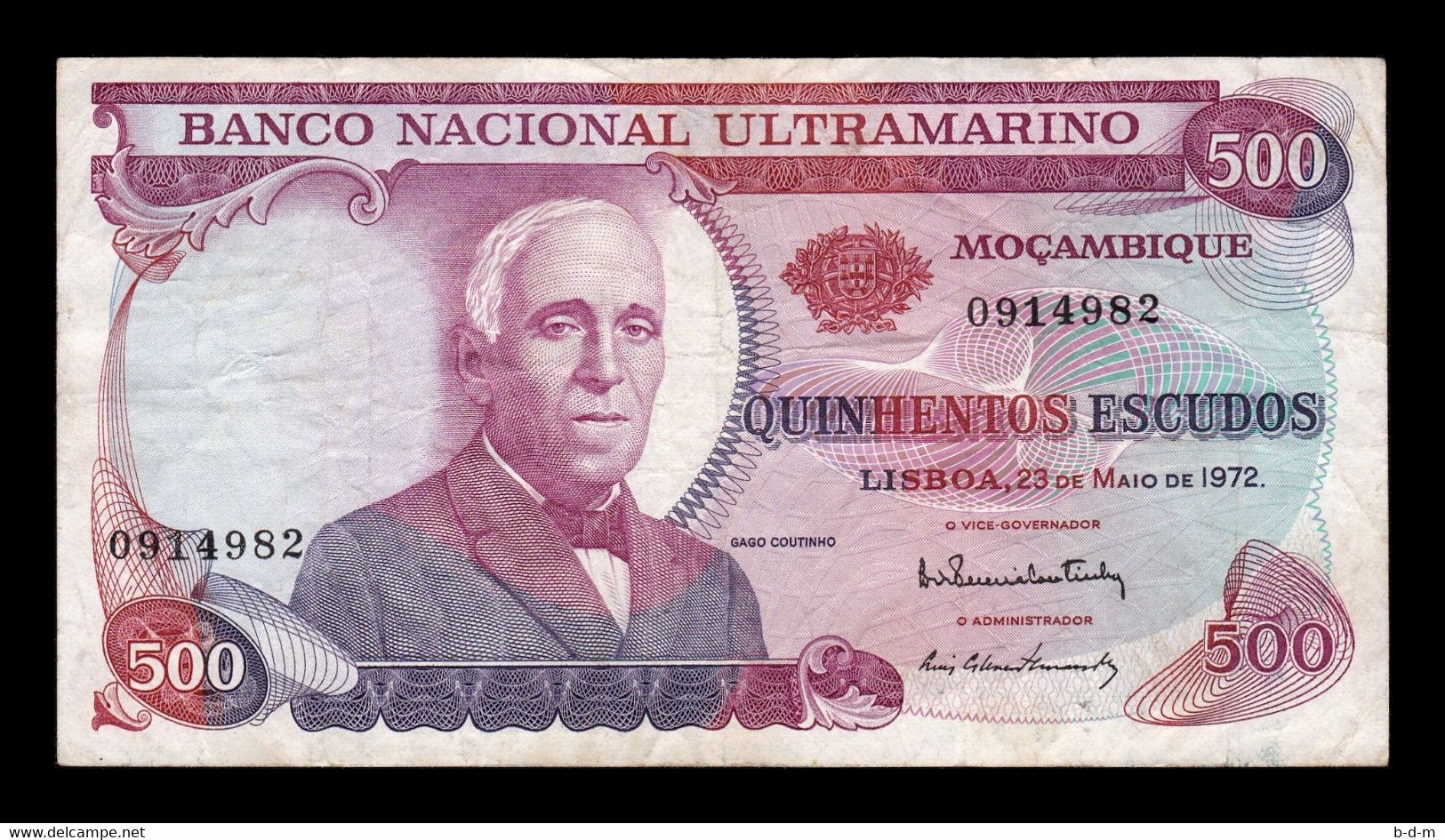 Mozambique 500 Escudos 1972 Pick 114 BC/MBC F/VF - Mozambique