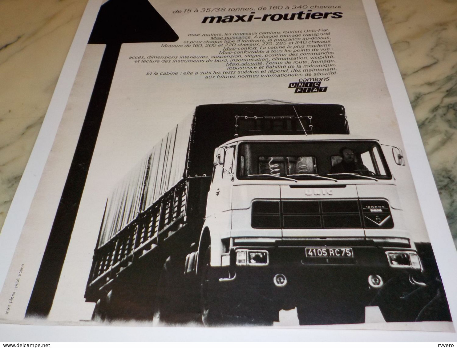 ANCIENNE PUBLICITE  MAXI ROUTIER  CAMION UNIC FIAT 1970 - Camions