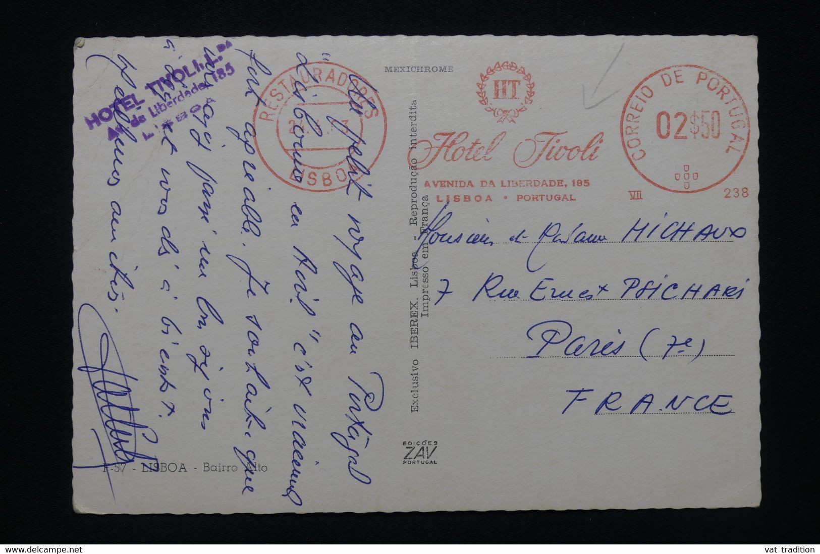 PORTUGAL - Affranchissement Mécanique De L 'Hôtel Tivoli De Lisbonne Sur Carte Postale En 1963 Pour Paris - L 94341 - Storia Postale