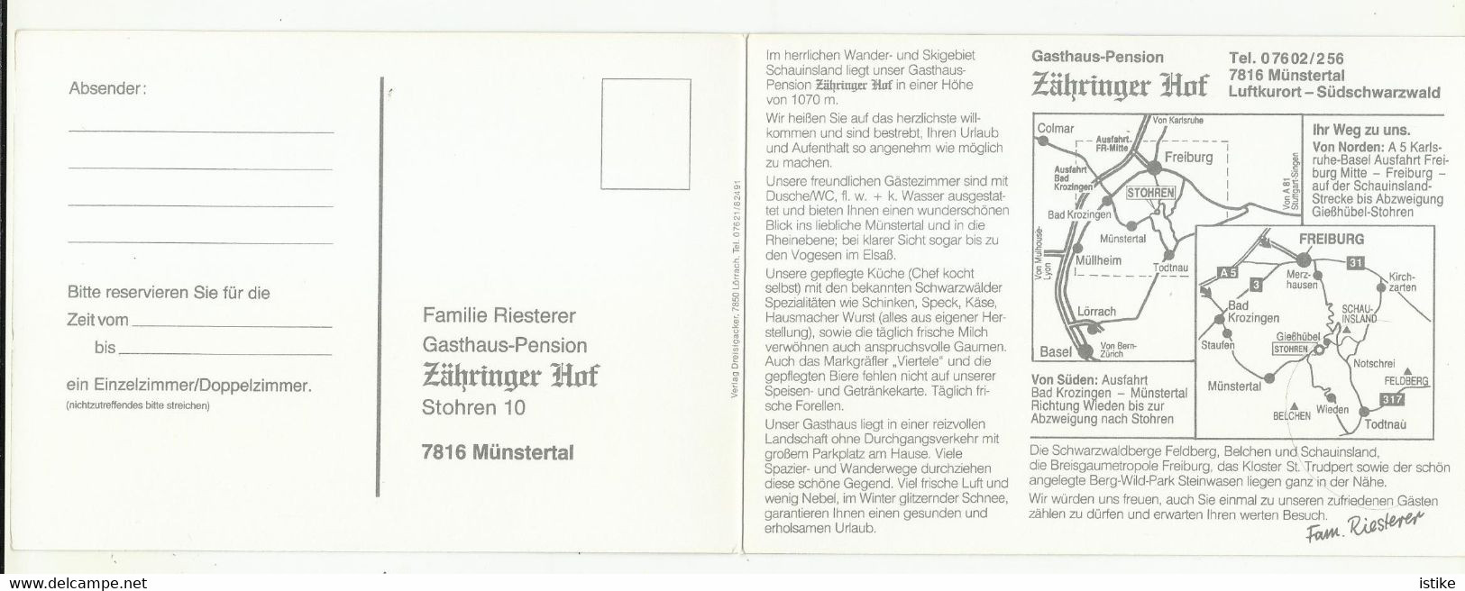 Germany, Muenstertal, Zahringer Hof, Map On Back Side. - Münstertal