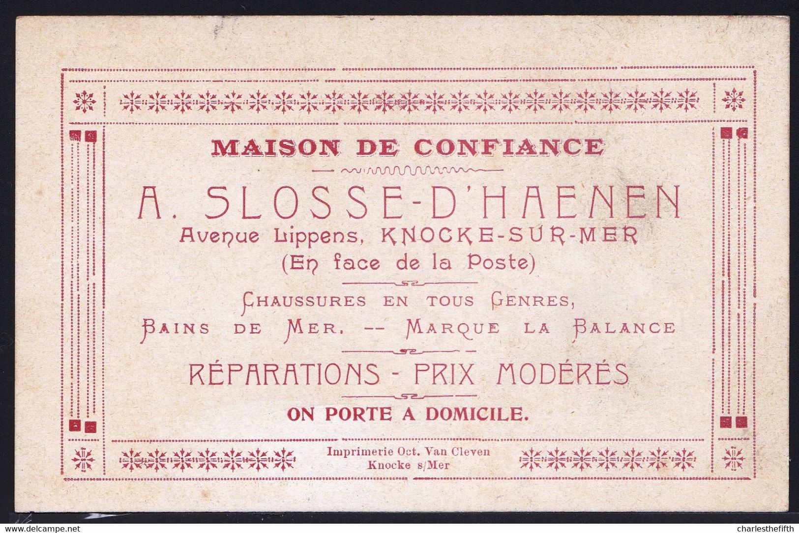 CARTE PUBLICITAIRE Début 1900 - KNOKKE - KNOCKE - AVENUE LIPPENS - Chaussures SLOSSE D'HAENEN - Reclame