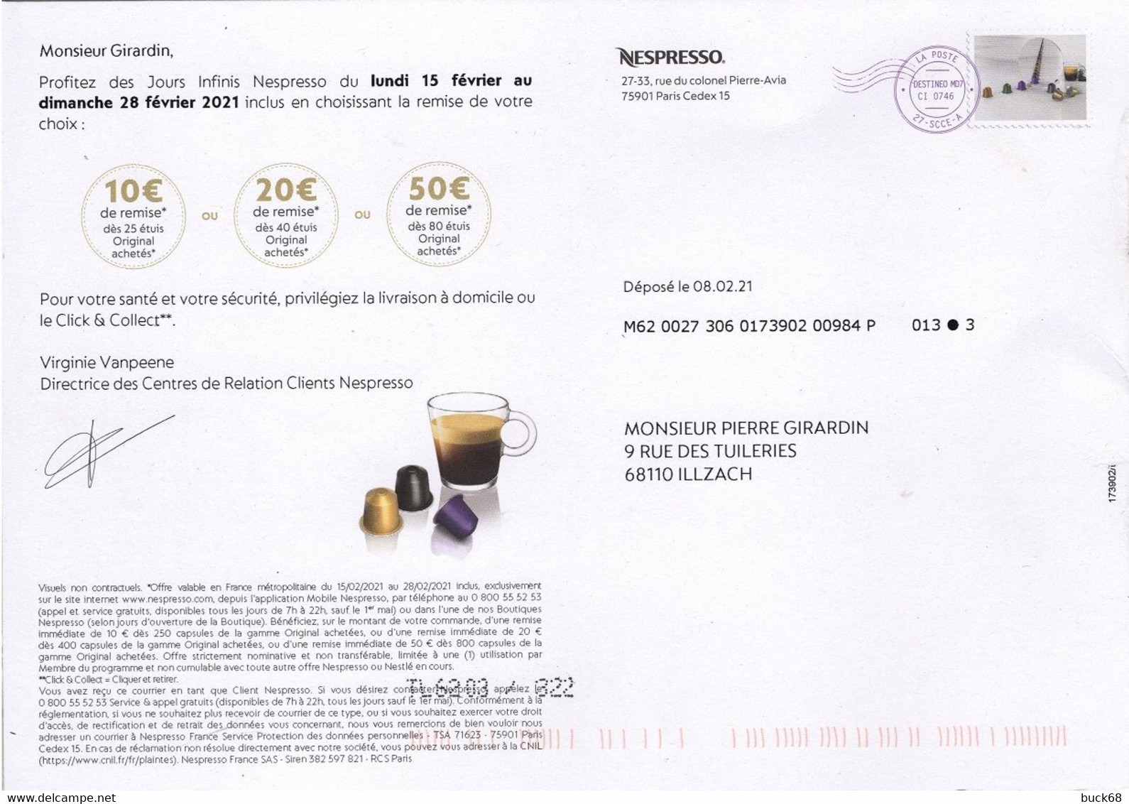 FRANCE PAP 2021 Entier Postal DESTINEO M07  Timbre En Ligne NESPRESSO Café Ganzsache Stationary 01 - Pseudo-entiers Privés