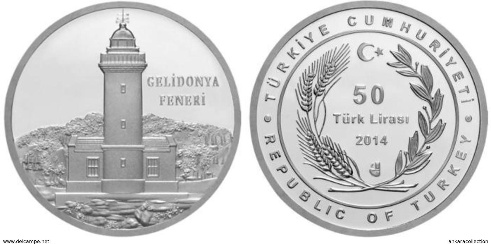 AC - GELIDONYA LIGHT HOUSE LIGHTHOUSE SERIES # 5 COMMEMORATIVE SILVER COIN TURKEY 2014 PROOF UNCIRCULATED - Turkey