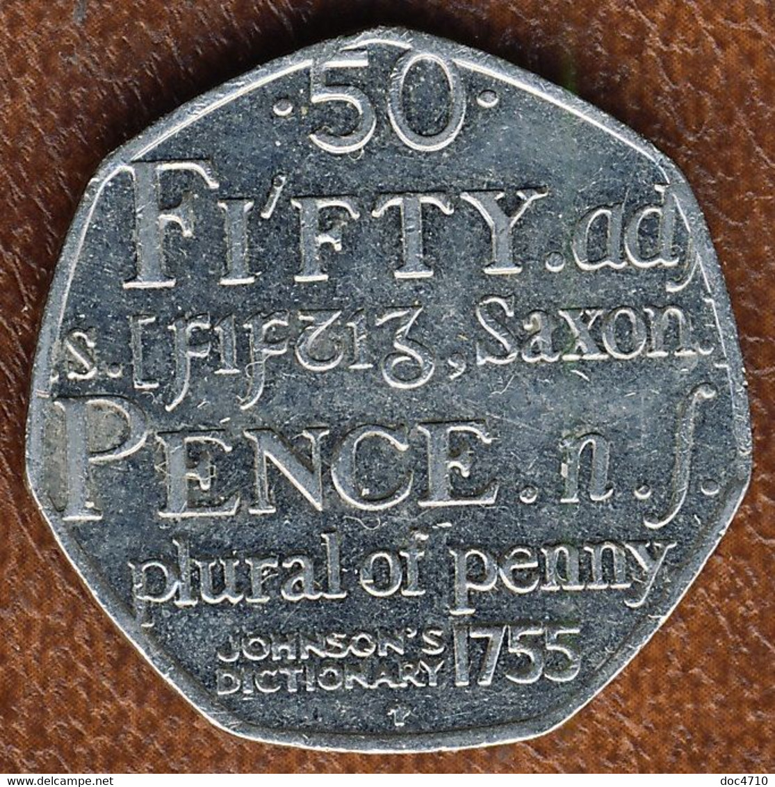 Great Britain United Kingdom 50 Pence 2005, First English Dictionary, KM#1050, XF - 50 Pence
