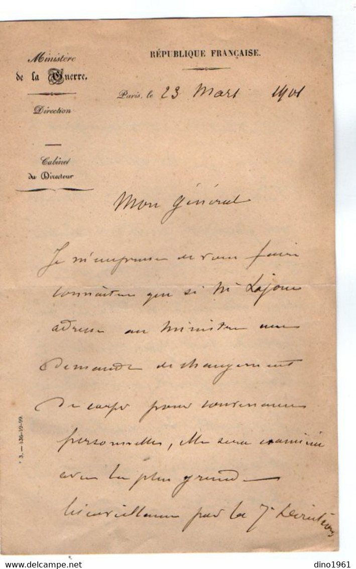 VP18.043 - PARIS 1901 - Lettre Du Ministère De La Guerre - Dokumente