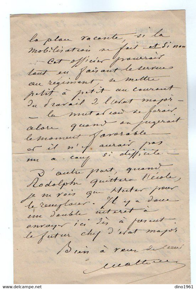 VP18.046 - 1887 - Lettre De Mr Le Général Du 6 ème Corps D'Armée à CHALONS Pour Mr Le Colonel MICHON à NANCY - Dokumente