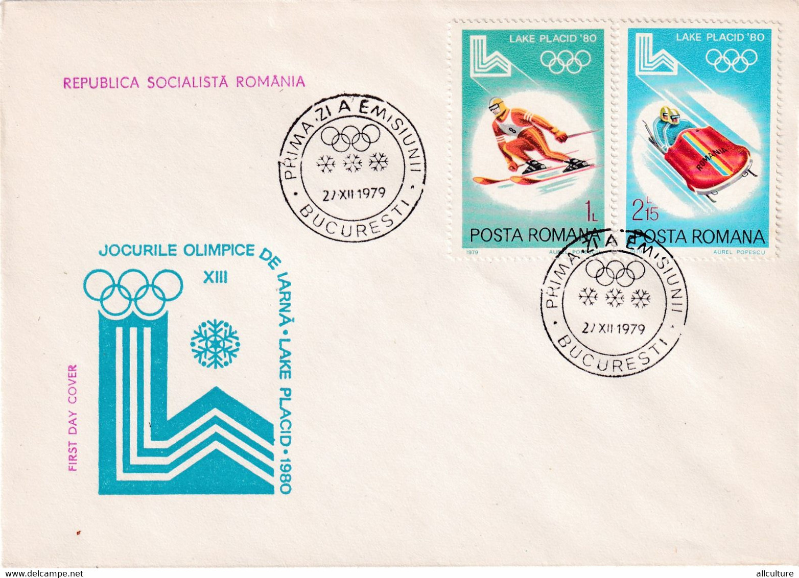 A2882 - Jocurile Olimpice De Iarna Lake Placid 1980, Bucuresti 1979, Republica Socialista Romania 3 Covers FDC - FDC