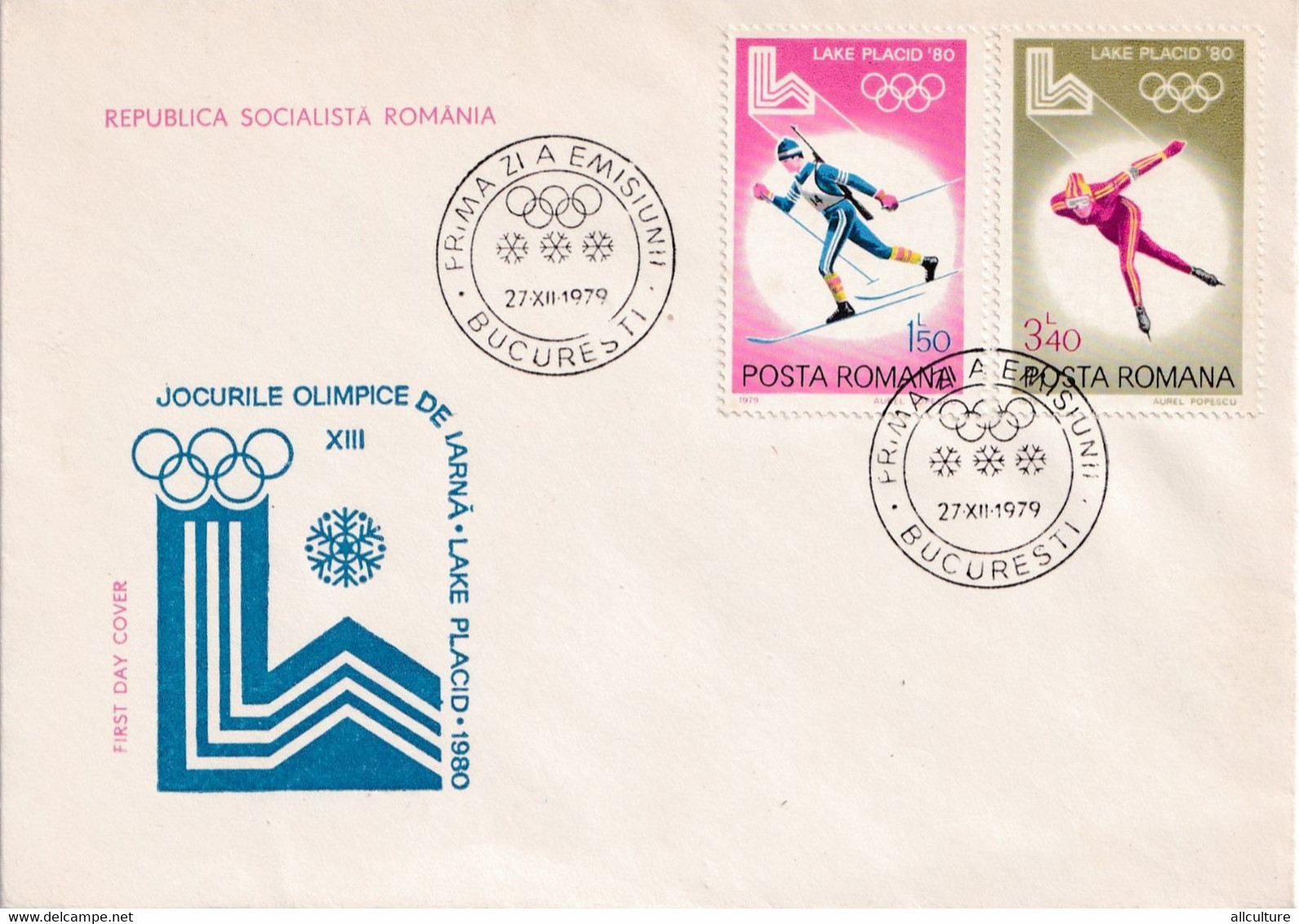 A2882 - Jocurile Olimpice De Iarna Lake Placid 1980, Bucuresti 1979, Republica Socialista Romania 3 Covers FDC - FDC