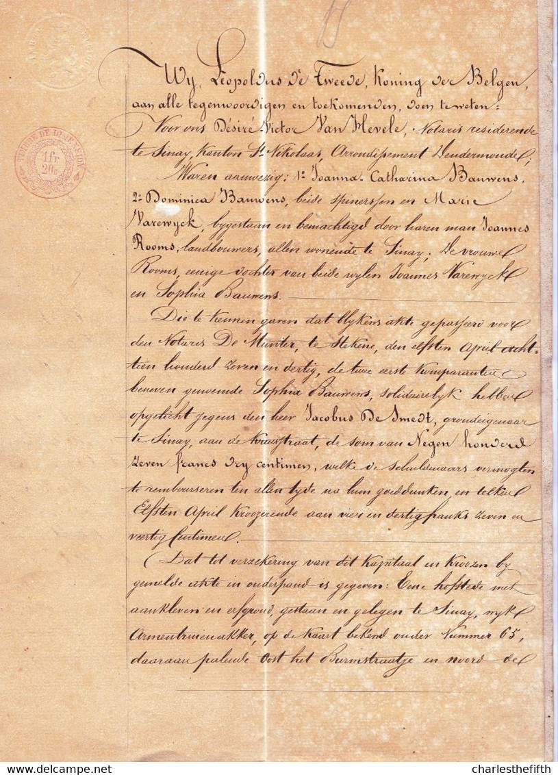 AKTE EEUWIGE RENTE 1868 - SINAY ( Sint Niklaas ) - BAUWENS Aan  DE SMEDT - NOTARIS VANHEVELE - Documents Historiques