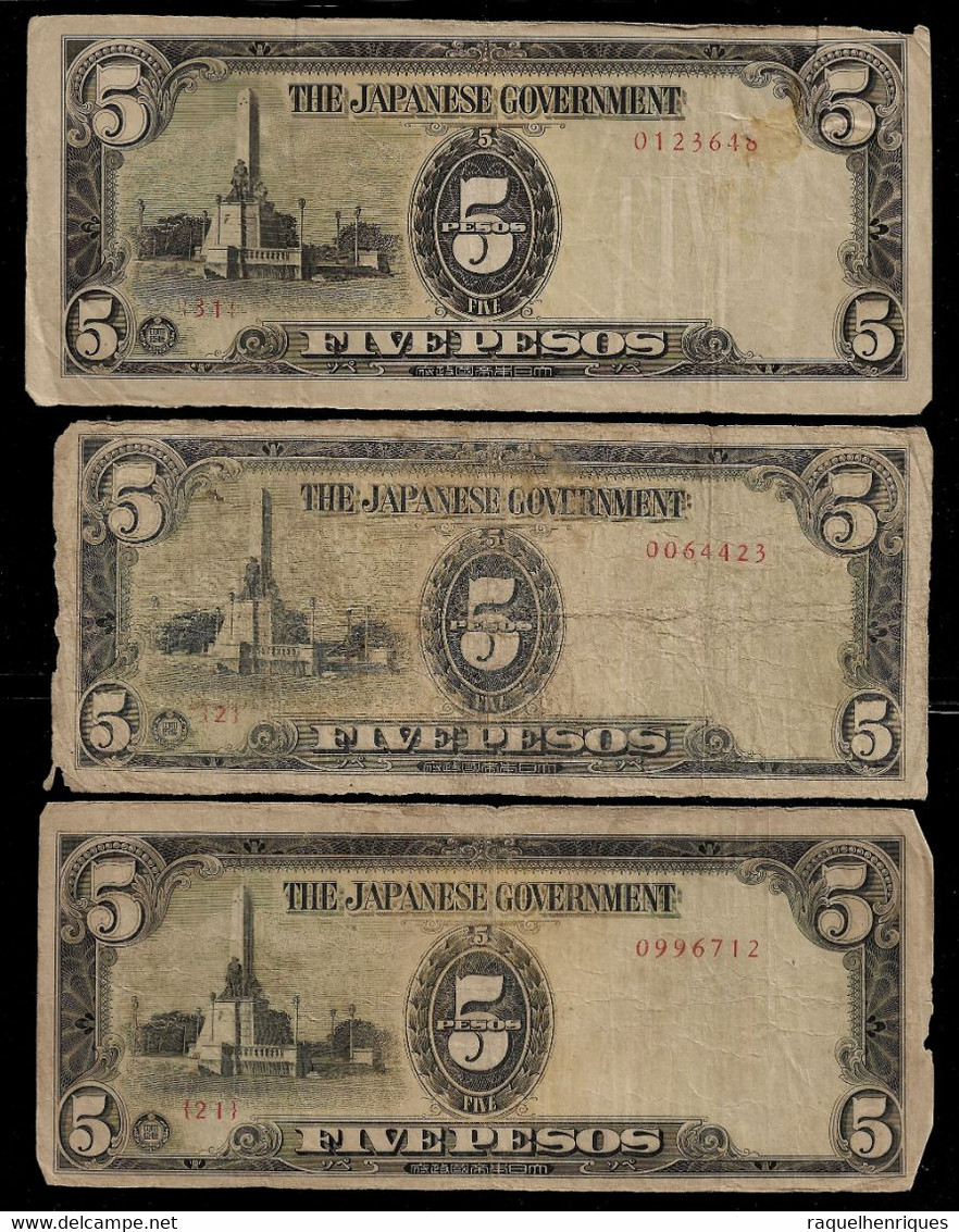 PHILIPPINES - WWII JAPANESE GOVERNMENT BANKNOTE - 3 NOTES 5 PESOS (NT#05) - Other & Unclassified