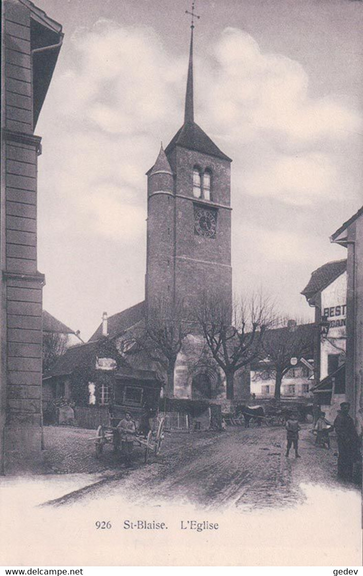 St Blaise NE, L'Eglise, Rue Animée Et Attelage (926) - Saint-Blaise