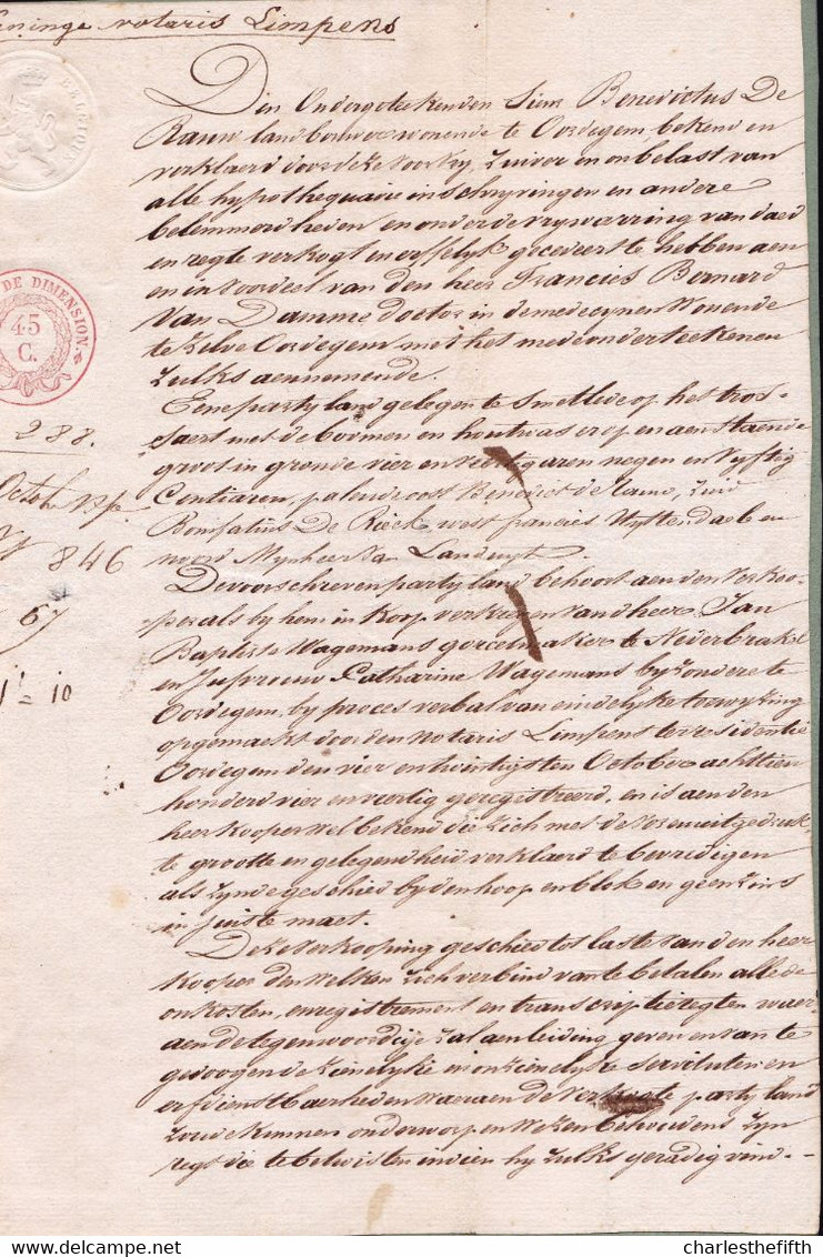 AKTE VERKOOP LAND BENEDICTUS DE RANN Aan FRANCIS VAN DAMME In 1850  Te OORDEGEM - 2 Blz  - NOTARIS LIMPENS - Historische Documenten