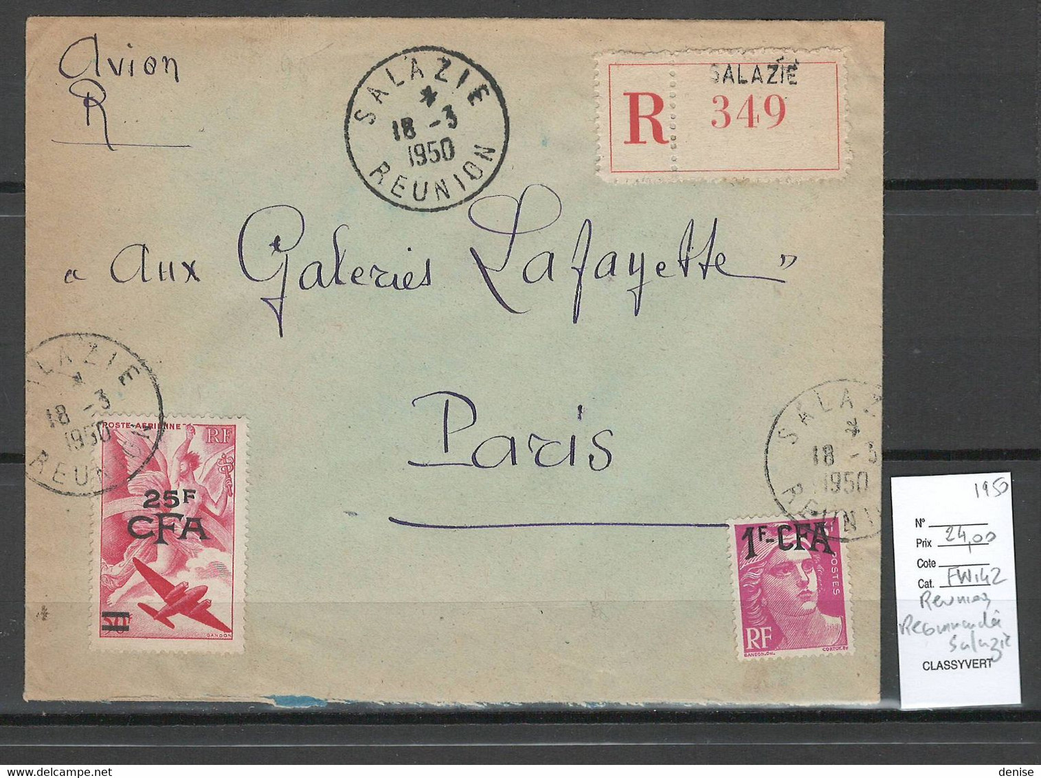 Reunion - Lettre  Recommandée - Salazie - 1950 - Lettres & Documents