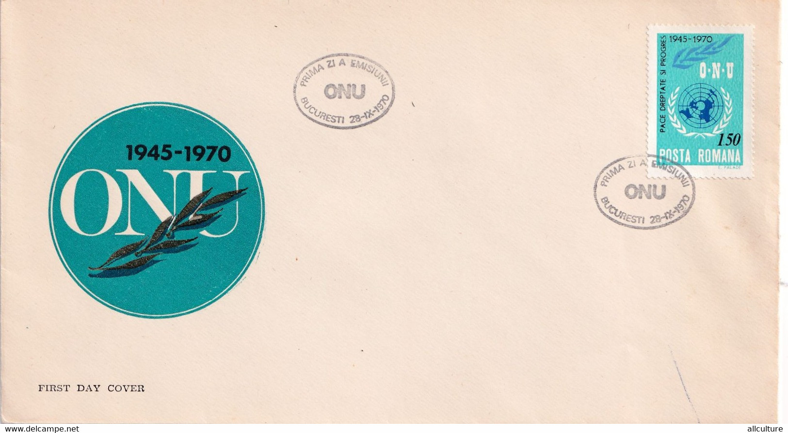 A2915 - UNO - Union Nation Organization 1945-1970, First Day Of Emision Bucuresti 1970, Romania  FDC - VN