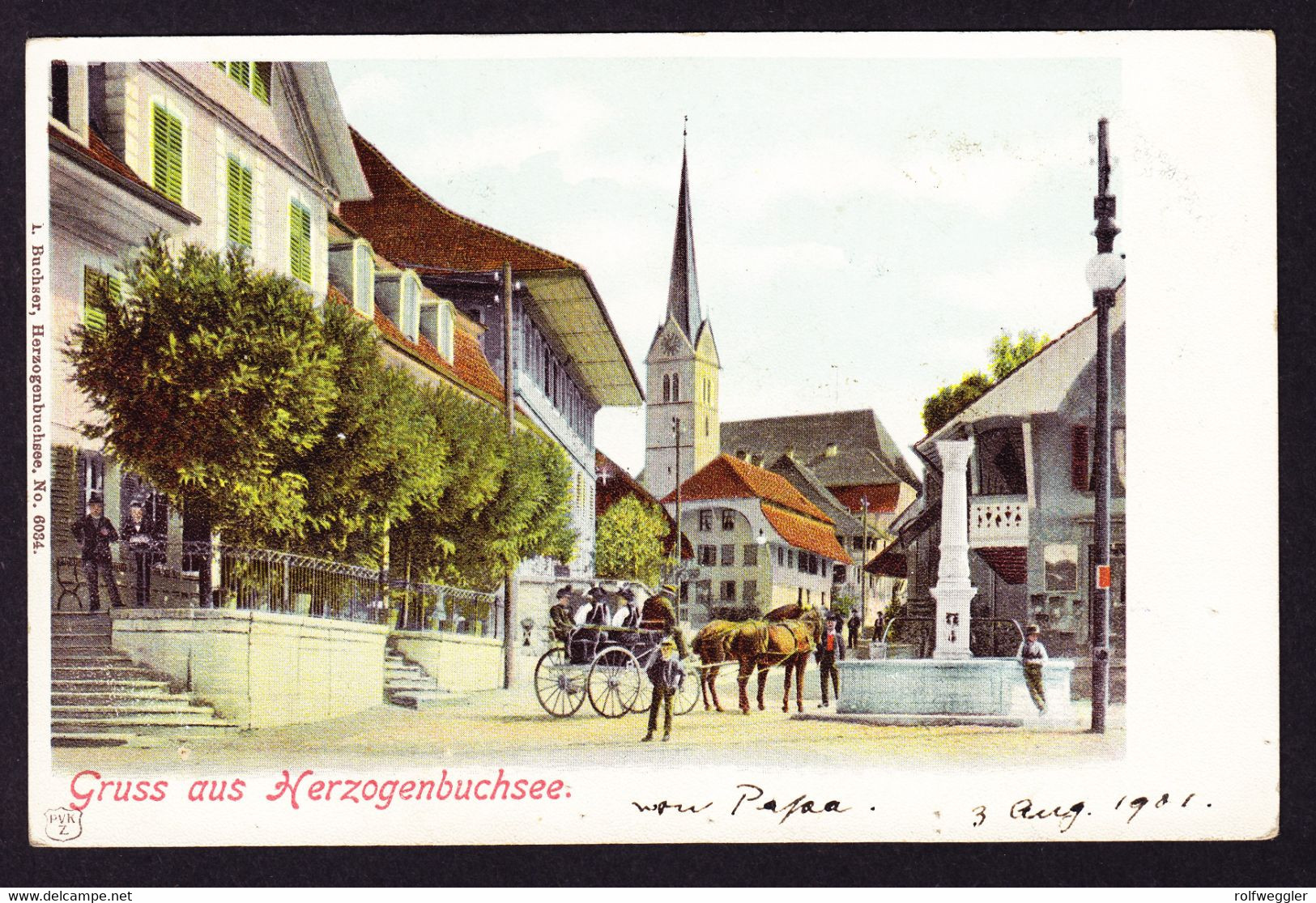 1901 Mit Feldpost Gelaufene AK, Gruss Aus Herzogenbuchsee Mit Kutsche Nach Hindelbank. Divisionsarzt - Herzogenbuchsee