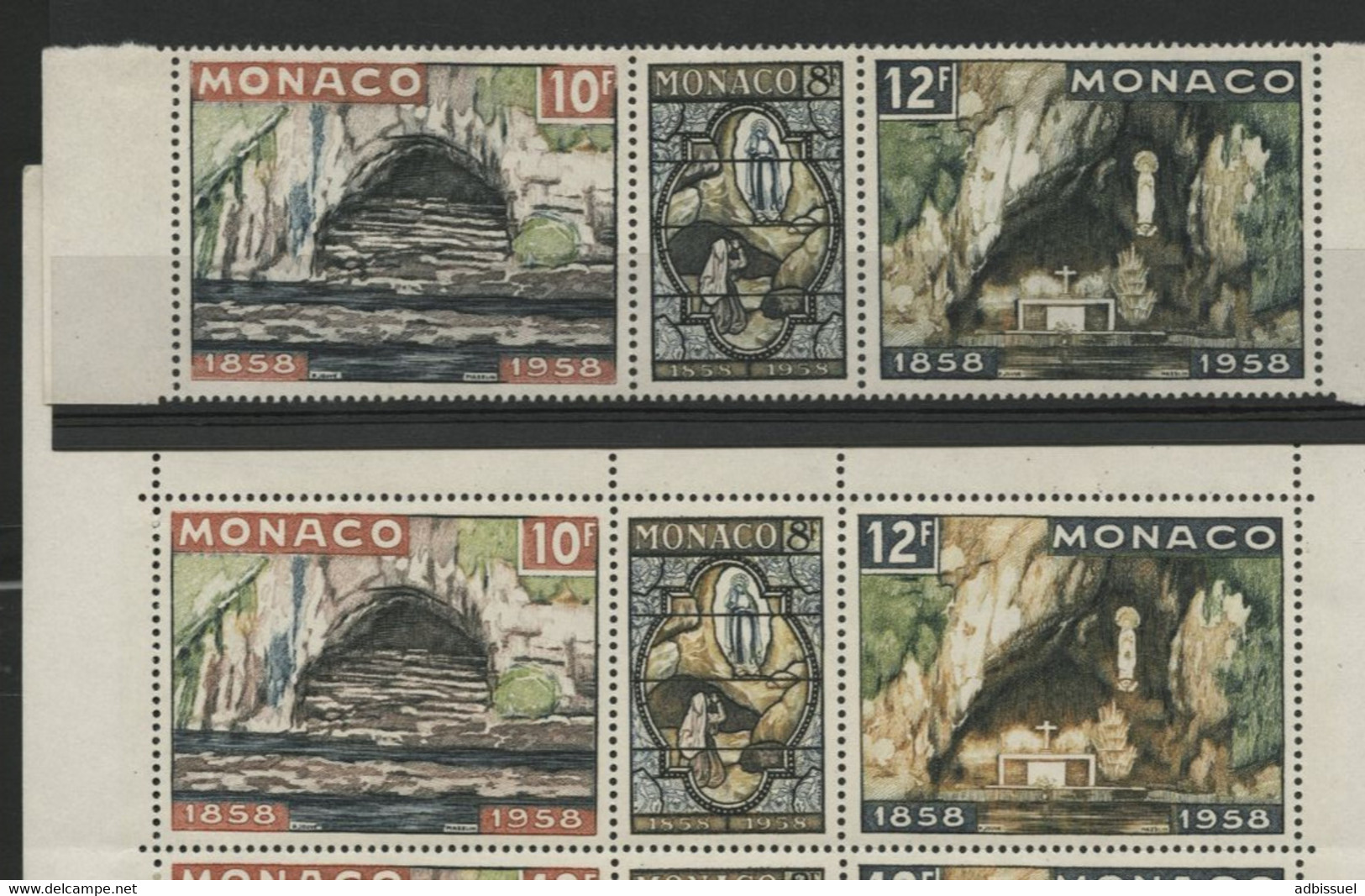 MONACO N° 496 à 498 Feuile Complète NEUVE ** (MNH) De 5 TRIPTYQUES DE LOUURDES Avec La GROTTE MORDOREE. Voir Description - Varietà