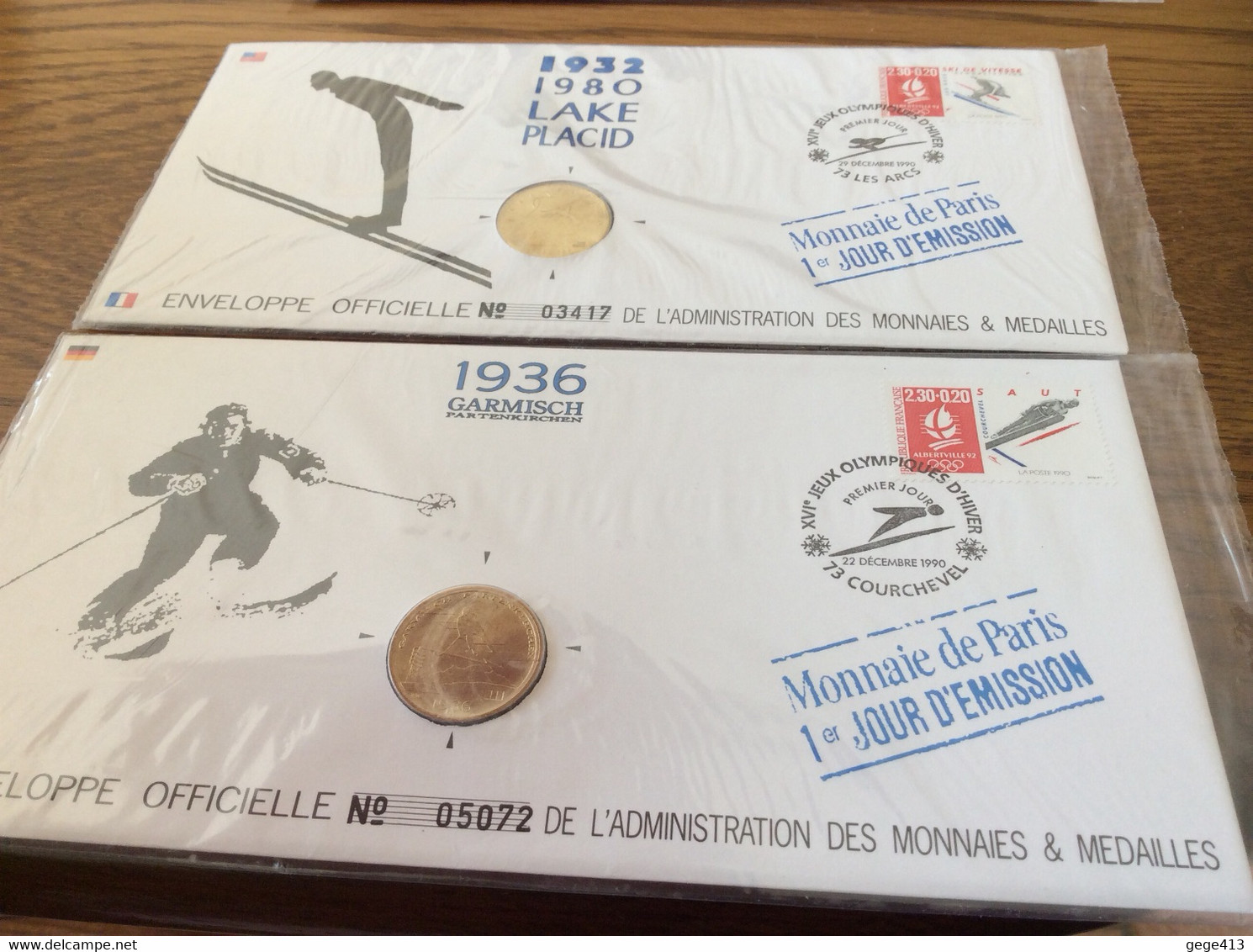 2 Enveloppes Officielles De L’administration Des Monnaies Et Médailles Albertville - Varianten En Curiosa