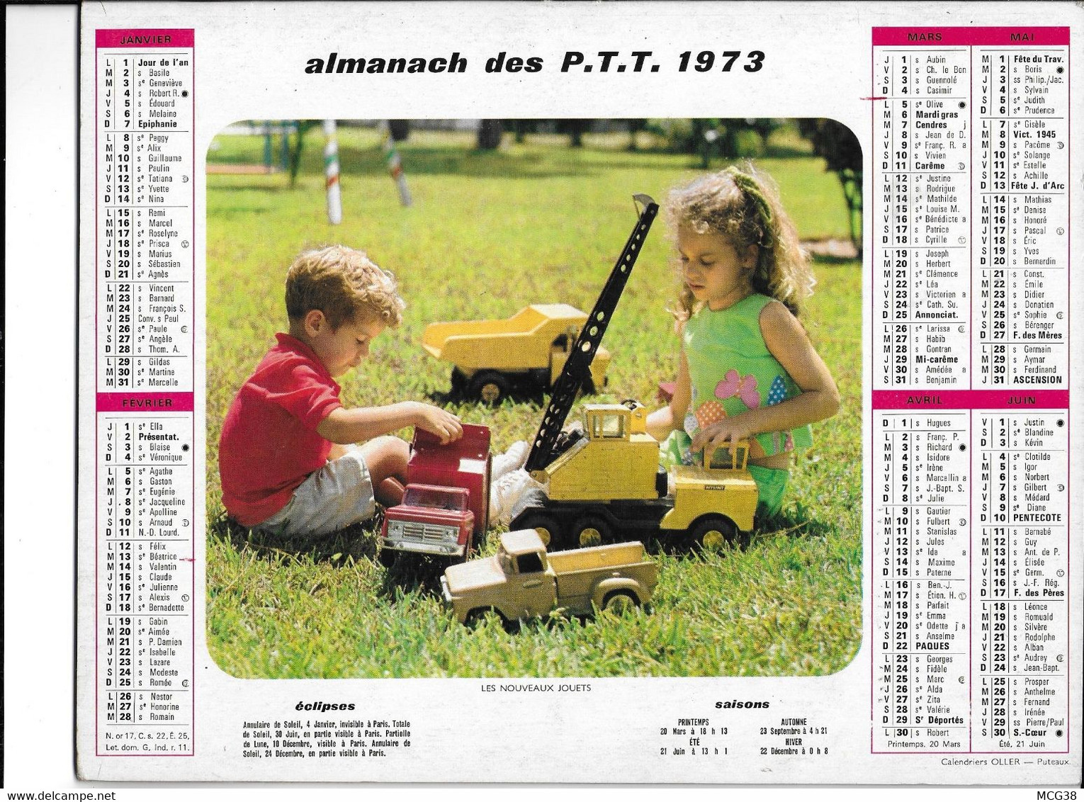 ALMANACH  PTT  1973  -  ANES  AU  PRE   Et  LES  NOUVEAUX  JOUETS - Tamaño Grande : 1961-70