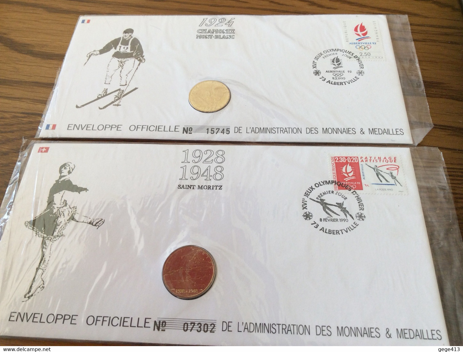 2 Enveloppes Officielles De L’administration Des Monnaies Et Médailles Albertville - Variétés Et Curiosités